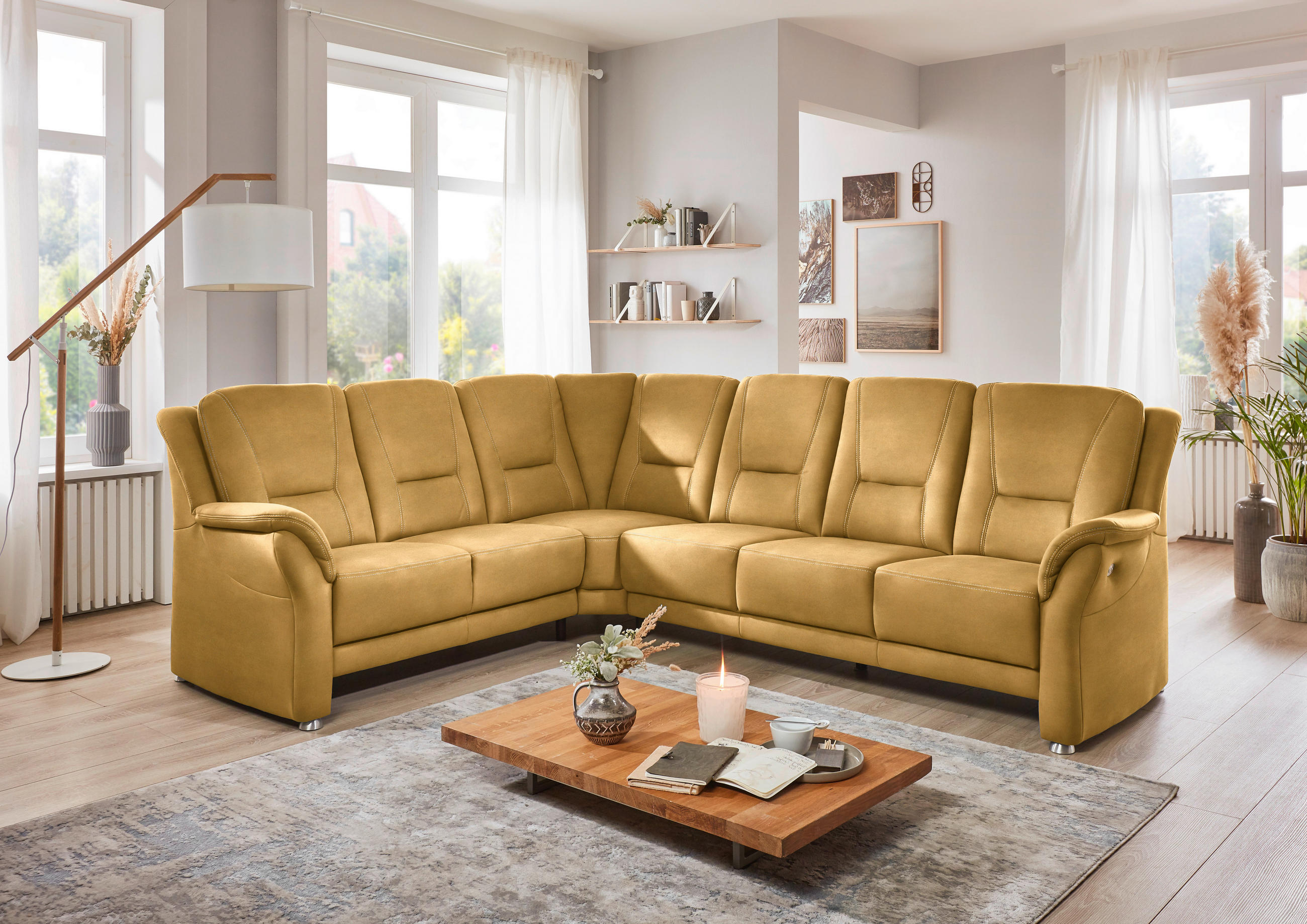 ECKSOFA in Mikrofaser Gelb  - Gelb/Beige, Konventionell, Textil/Metall (223/275cm) - Beldomo Comfort