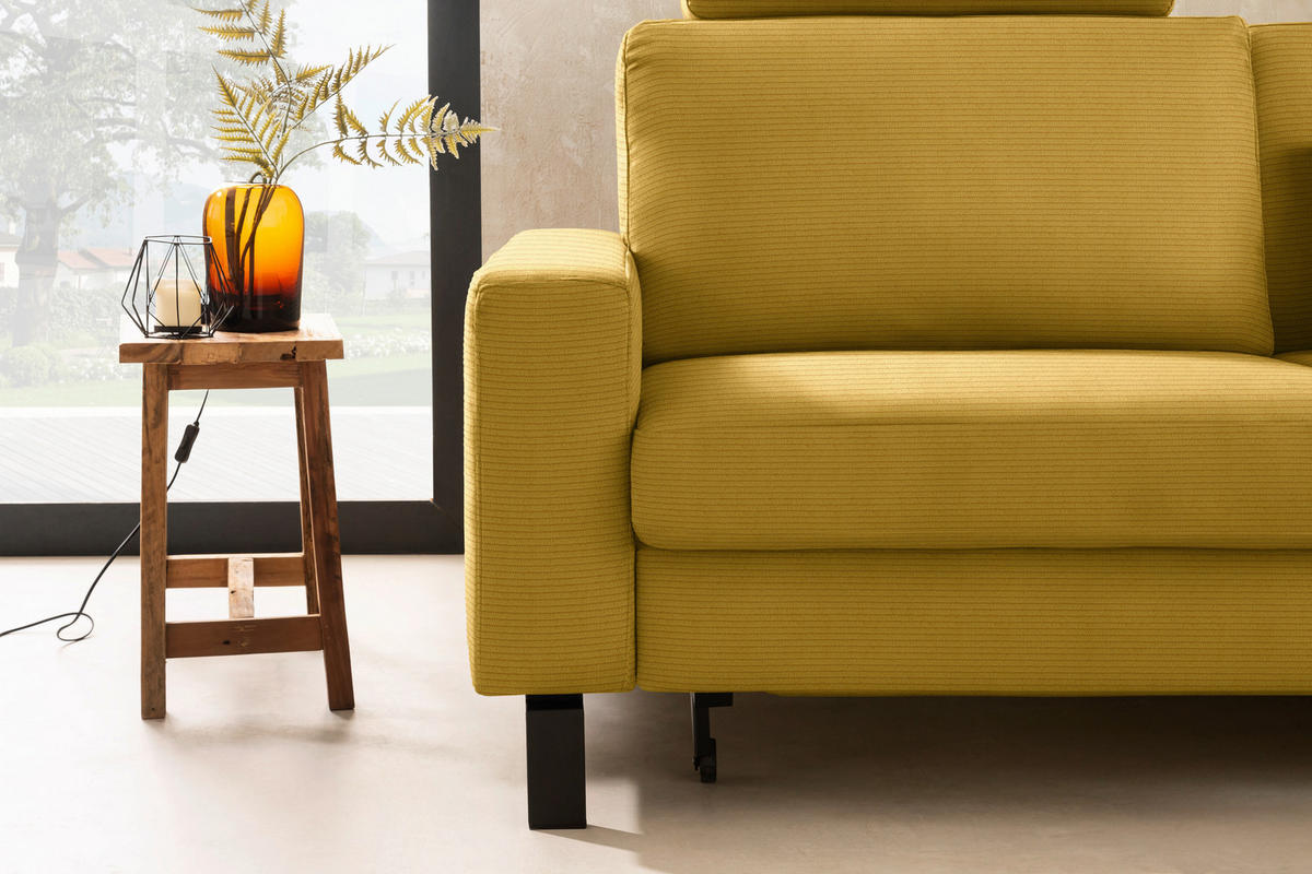 ECKSOFA Cord Goldfarben  - Goldfarben/Schwarz, Design, Textil/Metall (298/185cm) - Pure Home Lifestyle