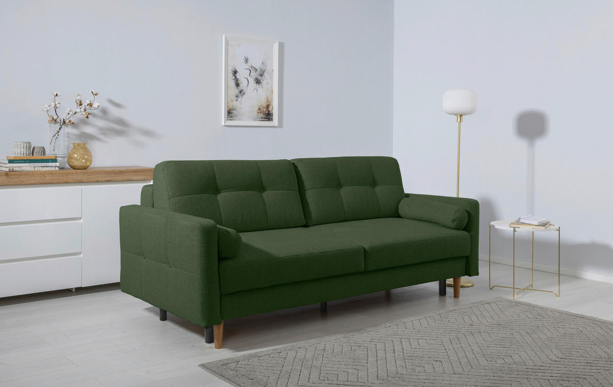 SCHLAFSOFA Grün  - Buchefarben/Grün, Design, Holz/Textil (222/93/99cm) - MID.YOU