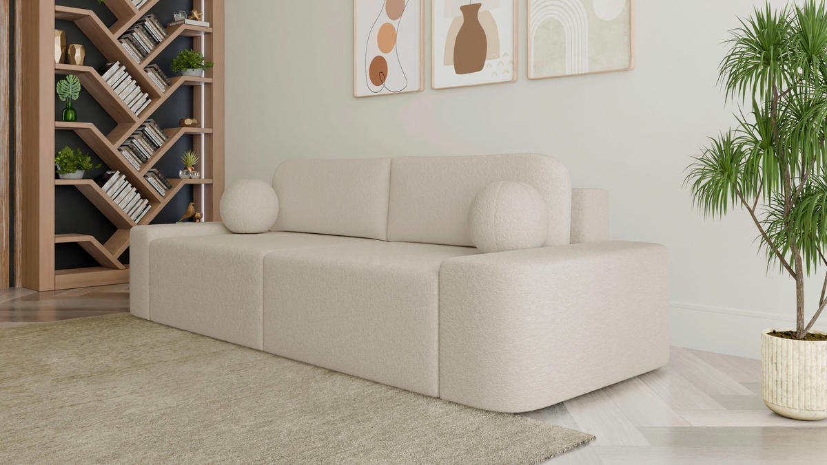 SCHLAFSOFA Bouclé Creme  - Elfenbein/Creme, Design, Kunststoff/Textil (268/85/110cm) - MID.YOU