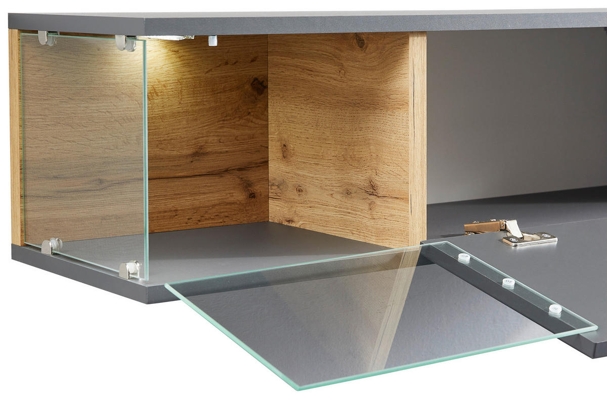 REGAL ZA DNEVNI BORAVAK antracit, boje hrasta   - boje hrasta/smeđa, Moderno, staklo/drvni materijal (240/150/40cm) - Hom`in