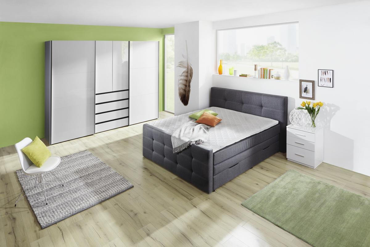 BOXSPRINGBETT 180/200 cm  in Grau  - Schwarz/Grau, Design, Kunststoff/Textil (180/200cm) - Carryhome