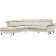 ECKSOFA in Flachgewebe, Mikrofaser Ecru  - Ecru/Beige, Design, Textil/Metall (242/271cm) - Cantus