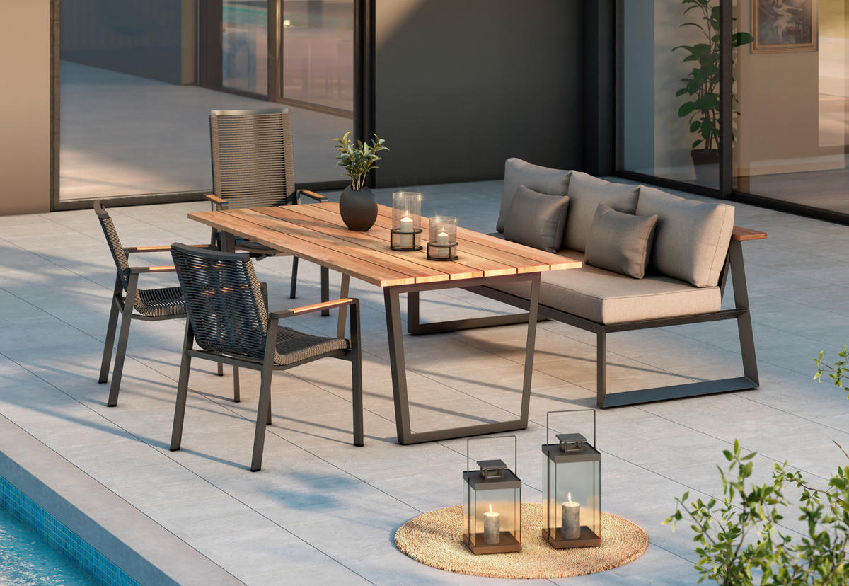 GARTENBANK 201/85/89 cm  in Anthrazit, Dunkelgrau, Beige, Teakfarben  - Dunkelgrau/Anthrazit, Design, Holz/Textil (201/85/89cm) - Amatio