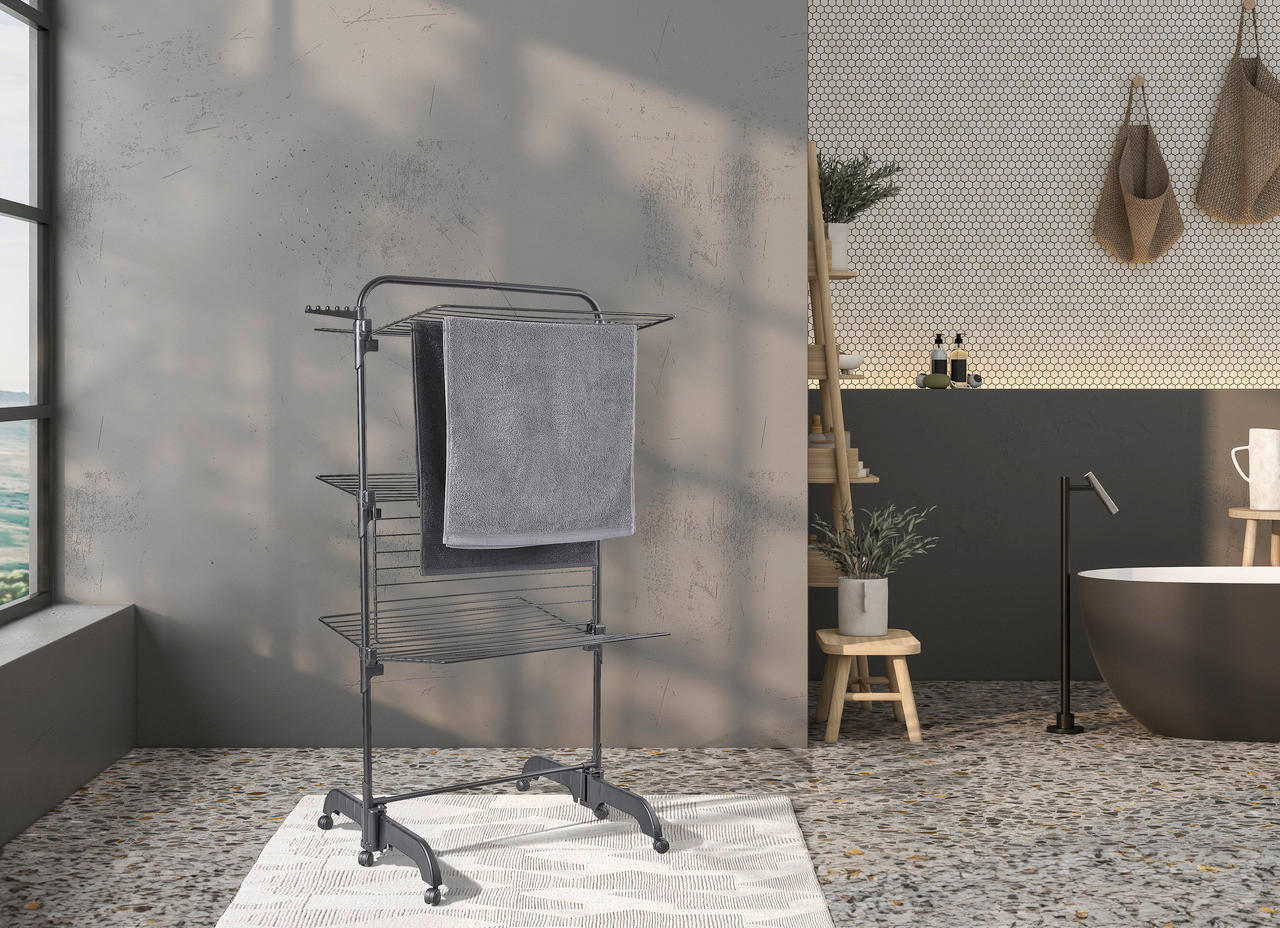 TURMWÄSCHETROCKNER COMFORT TOWER 420 BLACK 76,5/70/145 cm  - Schwarz, Basics, Kunststoff (76,5/70/145cm) - Leifheit