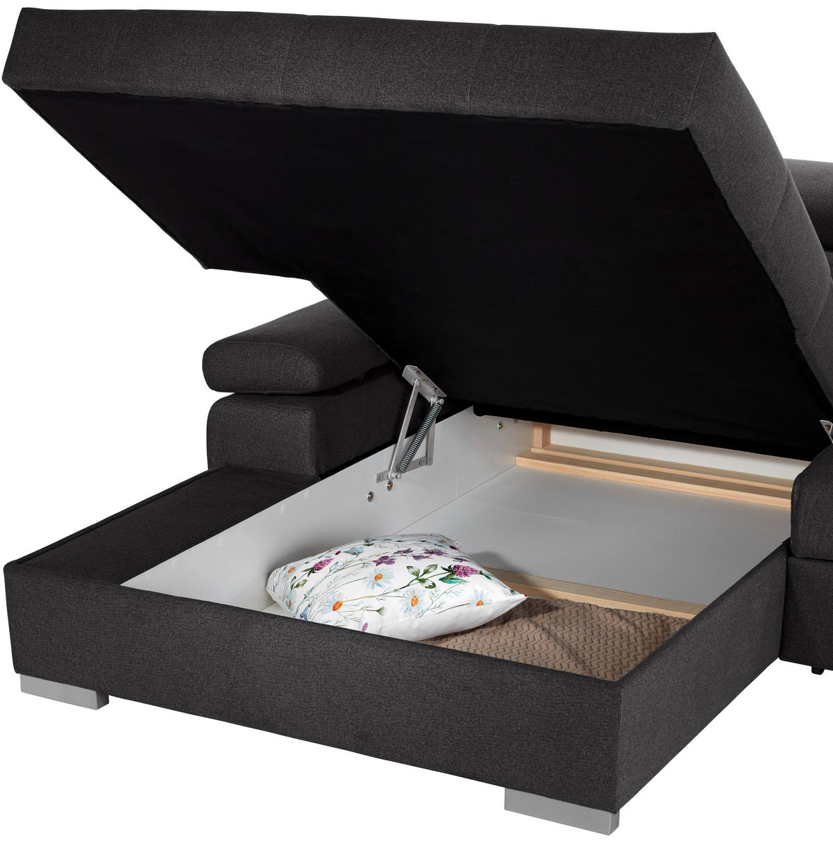 ECKSOFA in Velours Graphitfarben  - Silberfarben/Graphitfarben, Design, Holz/Textil (183/292cm) - Livetastic