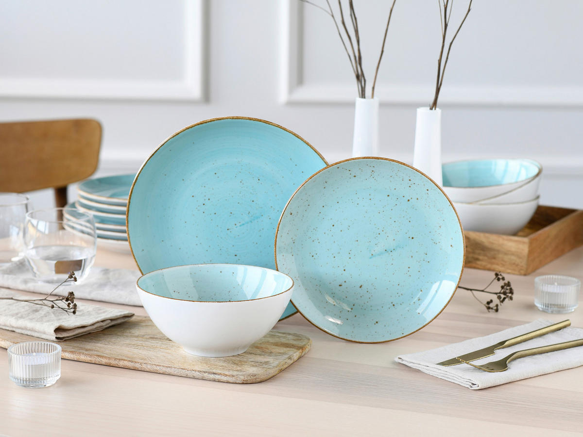 TAFELSERVICE Vintage Nature Aqua 12-teilig  - Weiß/Hellblau, Basics, Keramik - Creatable