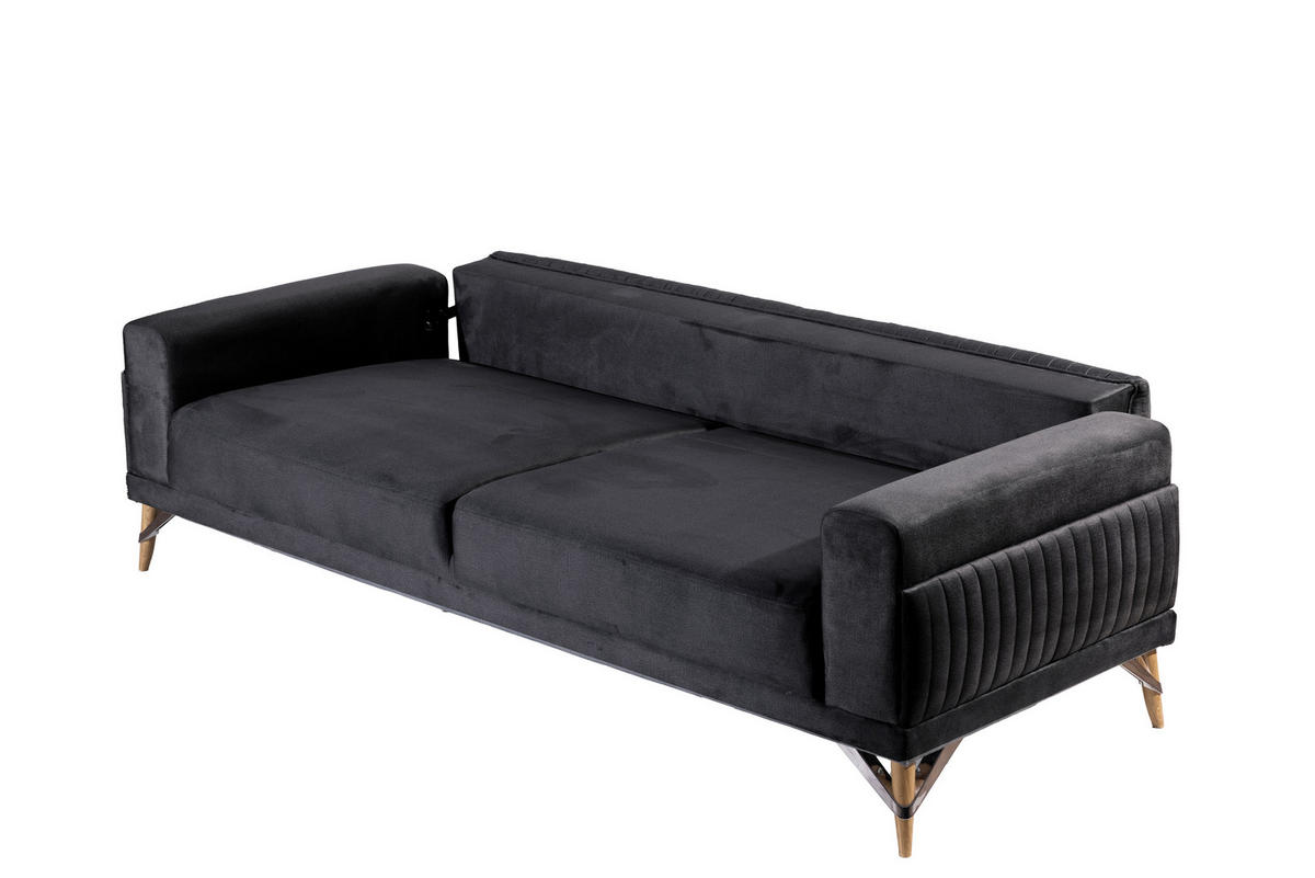 3-SITZER-SOFA Samt Schwarz  - Beige/Silberfarben, Design, Kunststoff/Textil (233/77/87cm) - Livetastic