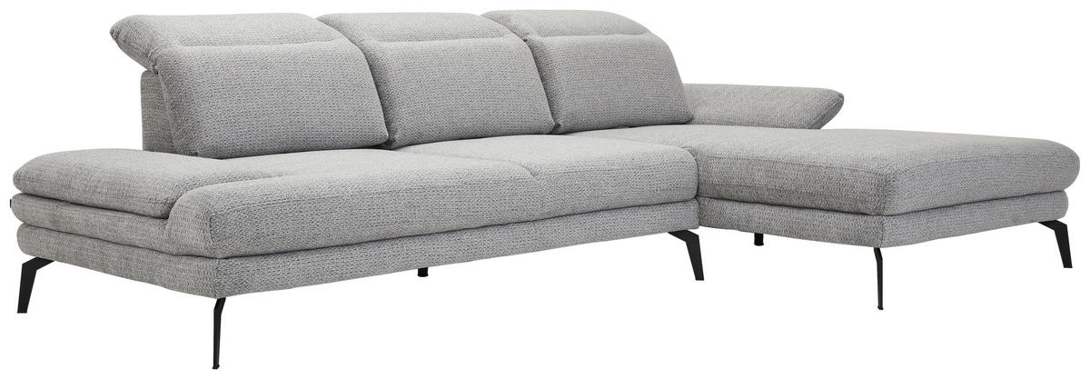 ECKSOFA in Chenille Grau  - Schwarz/Grau, Design, Textil/Metall (289/180cm) - Stylife