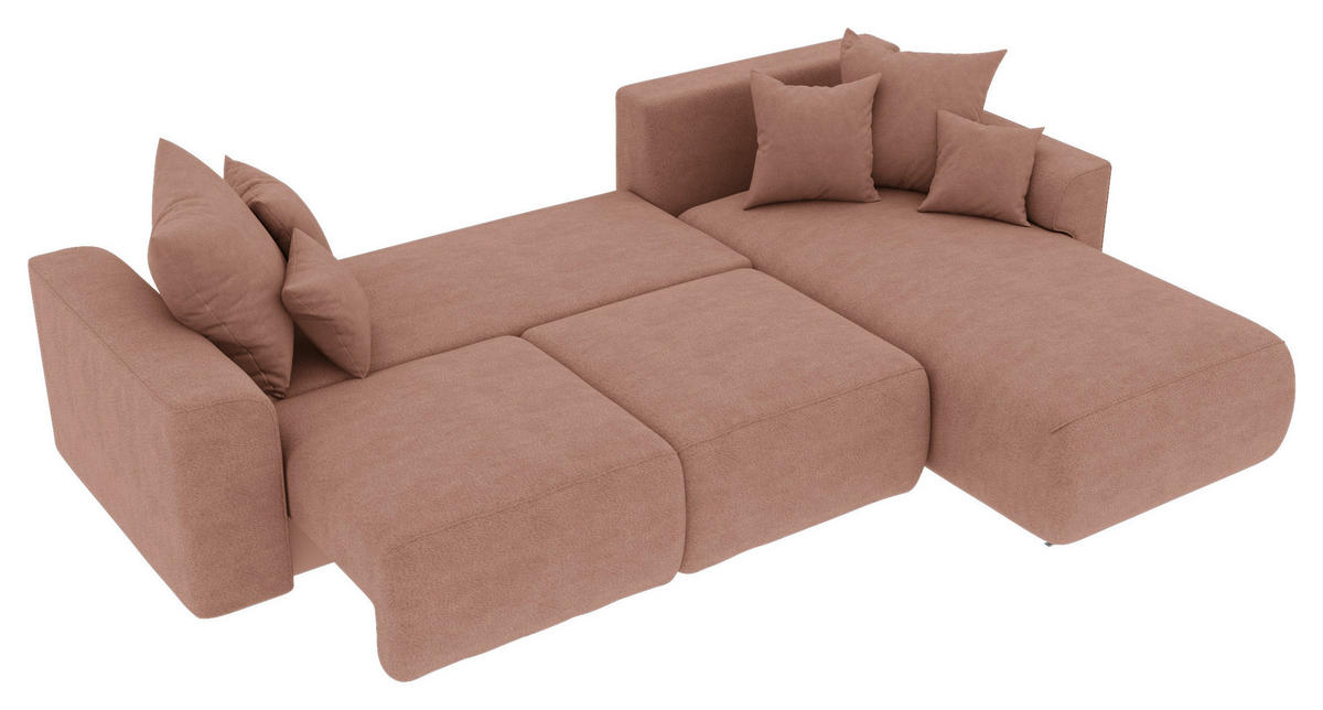 ECKSOFA Taupe Lederlook Zierkissen, Rückenkissen, Bettkasten, Schlaffunktion, Rücken echt, Liegefläche im Originalstoff  - Taupe/Chromfarben, KONVENTIONELL, Kunststoff/Textil (293/195cm) - Carryhome