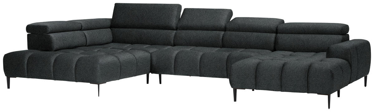 WOHNLANDSCHAFT Graphitfarben Webstoff  - Schwarz/Graphitfarben, Design, Textil/Metall (216/385/177cm) - Welnova