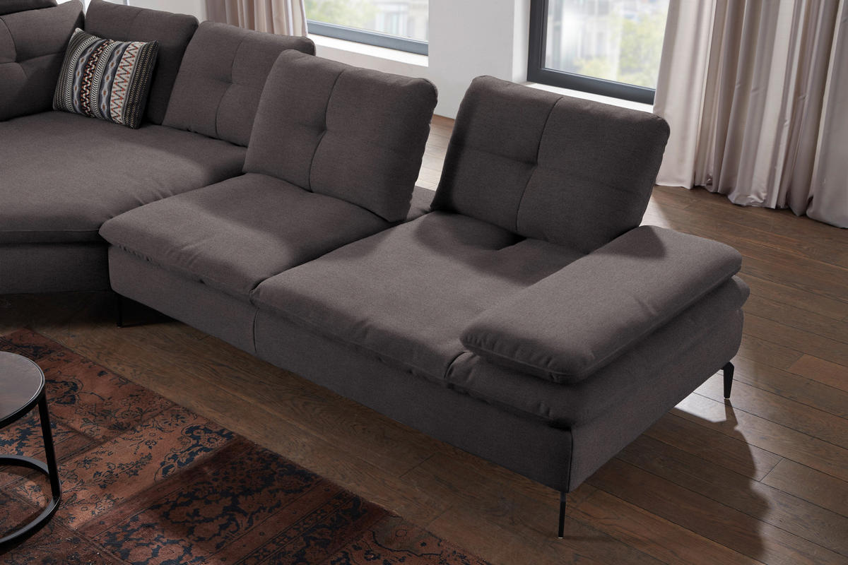 ECKSOFA in Flachgewebe Graphitfarben  157/344 cm  - Schwarz/Graphitfarben, Design, Textil/Metall (157/344cm) - Chilliano