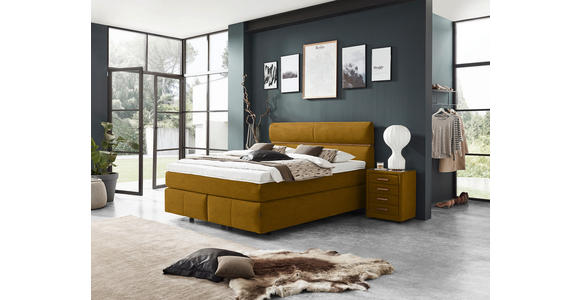 BOXSPRINGBETT 180/200 cm in Eichefarben, Currygelb - Currygelb/Eichefarben, KONVENTIONELL, Holz/Kunststoff (180/200cm) - Dieter Knoll