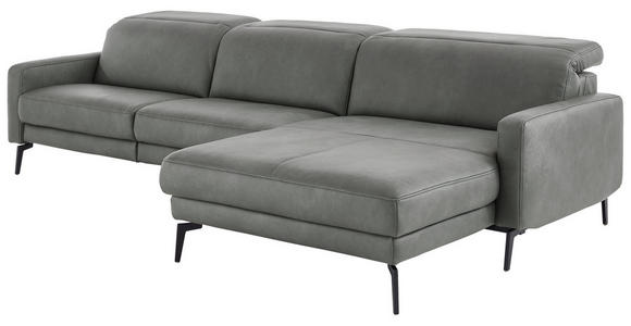 ECKSOFA Anthrazit Echtleder Kopfteilverstellung  - Anthrazit/Schwarz, Design, Leder/Metall (323/179cm) - Dieter Knoll
