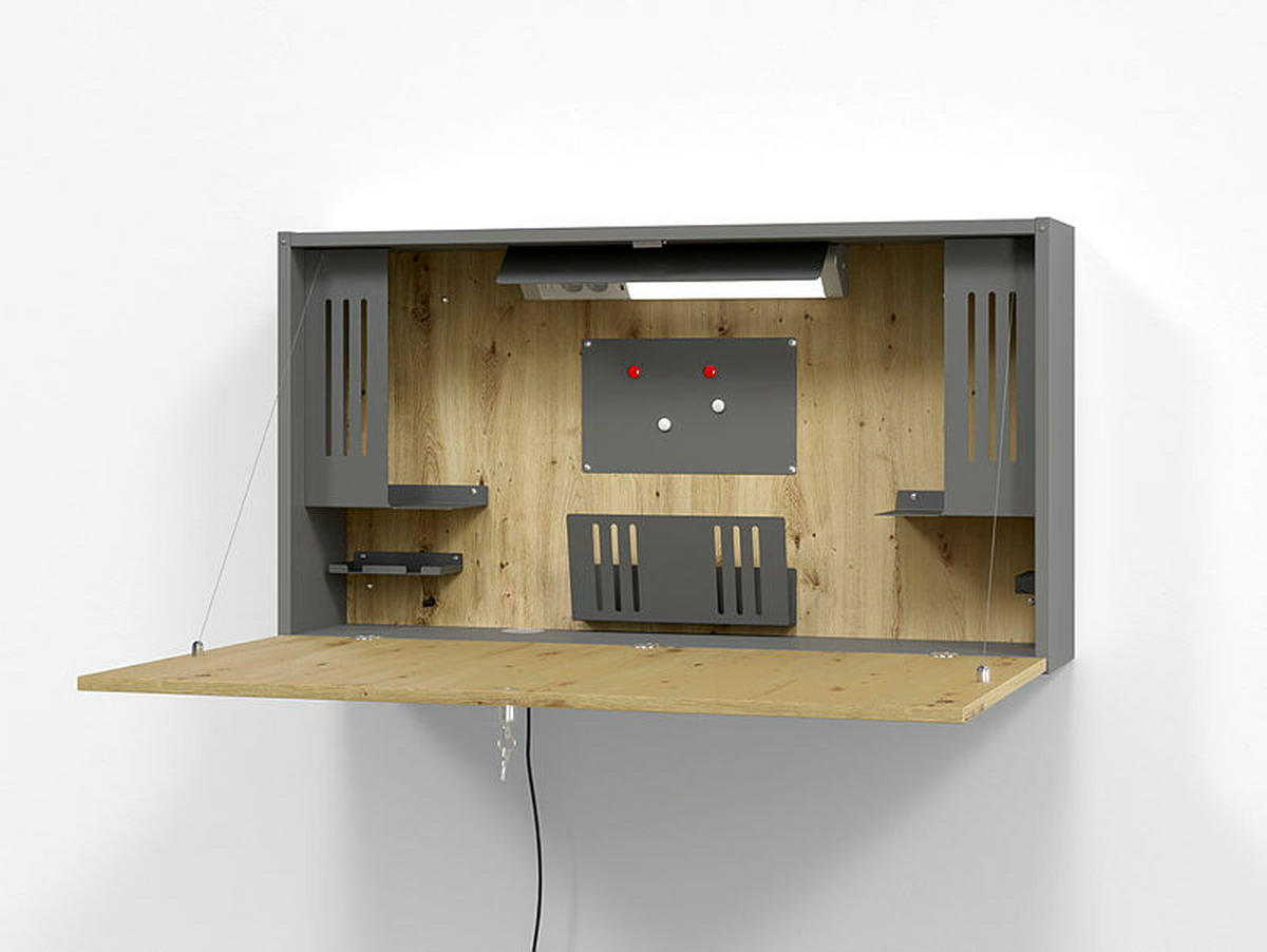 MINI-OFFICE in verschiedenen Holz-Dekoren erhältlich, Beleuchtung, Beimöbel erhältlich Eichefarben, Graphitfarben - Eichefarben/Graphitfarben, KONVENTIONELL, Holzwerkstoff (120/65/26cm) - Venda