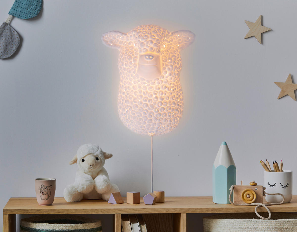 WANDLEUCHTE 23/25 cm   - Weiß, Natur, Keramik/Textil (23/25cm)