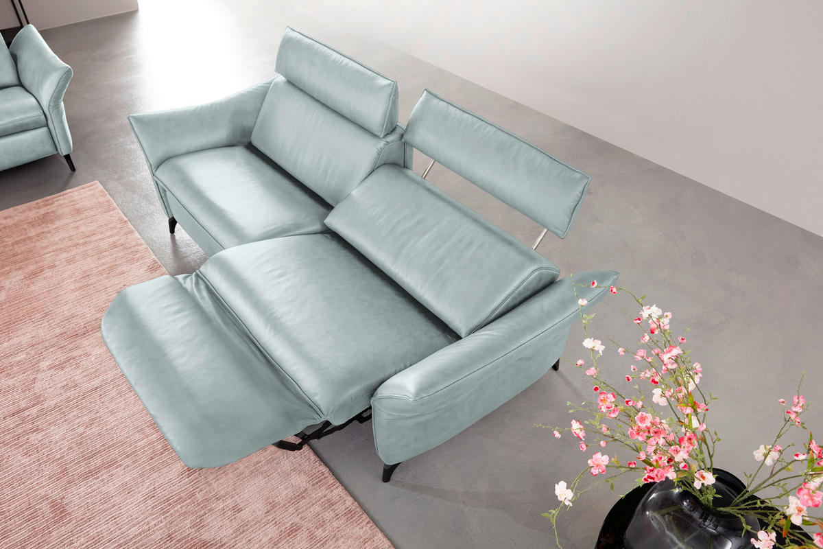 2,5-SITZER in Echtleder Hellblau  - Anthrazit/Hellblau, Design, Leder/Metall (194/94/95cm) - Himolla