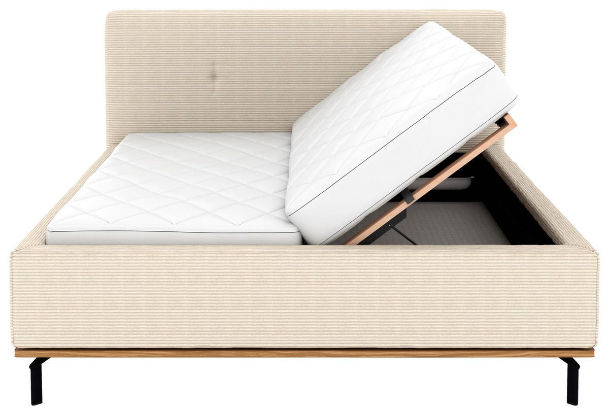 POLSTERBETT Matratze, Lattenrost, Bettkasten 180/200 cm  in Creme  - Creme/Graphitfarben, Design, Holz/Textil (180/200cm) - Musterring