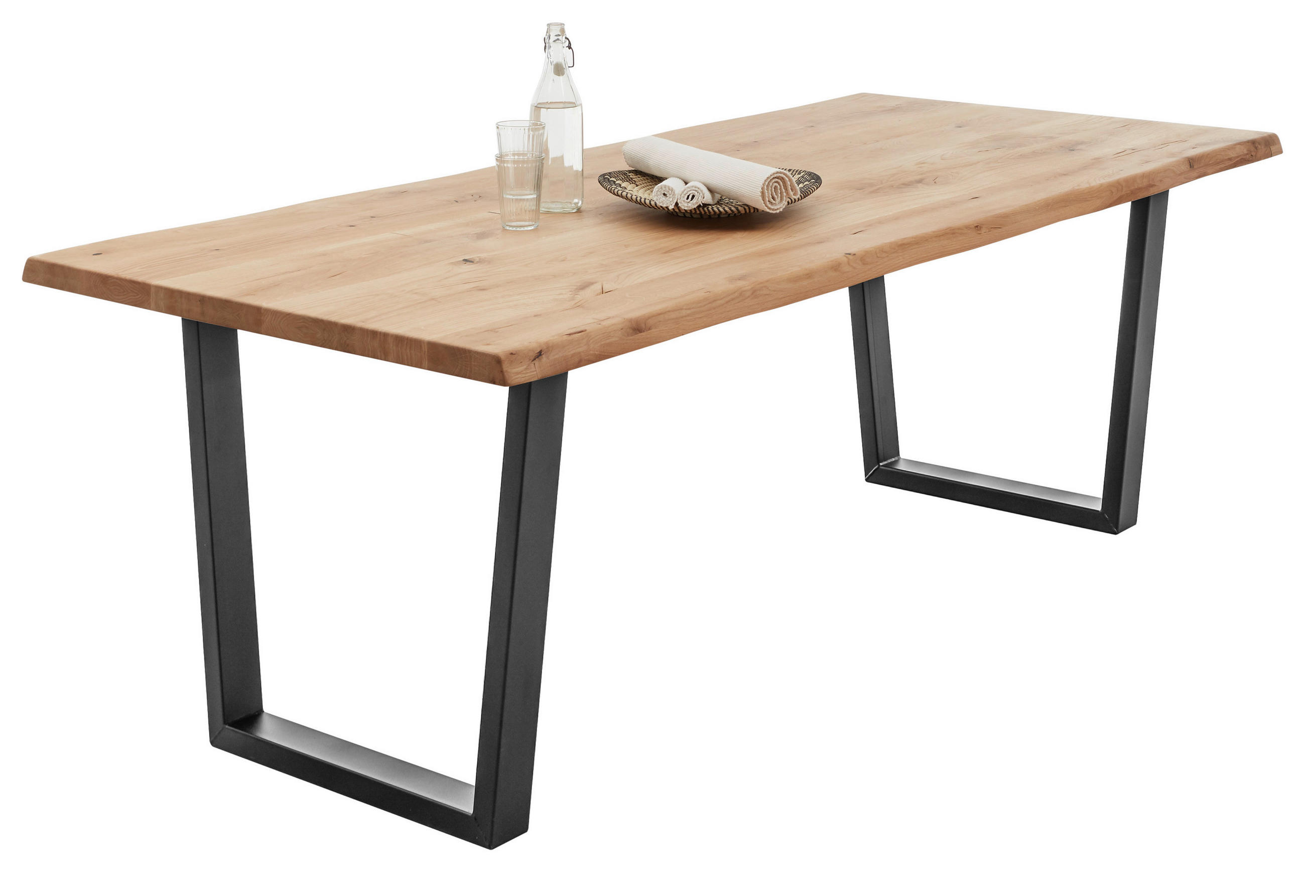 ESSTISCH Eiche massiv rechteckig Schwarz, Eichefarben  - Eichefarben/Schwarz, Natur, Holz/Metall (220/100/75cm) - MID.YOU