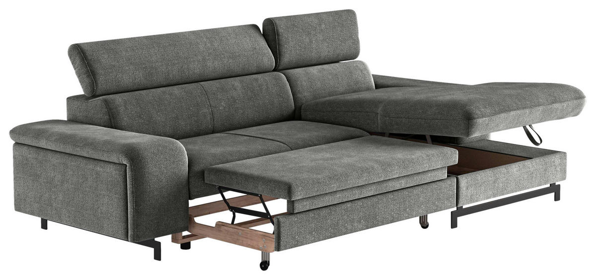ECKSOFA in Chenille Grau  - Schwarz/Grau, Textil/Metall (267/165cm) - MID.YOU