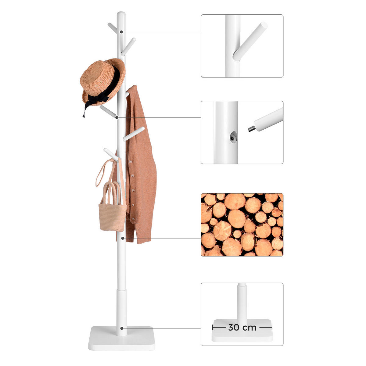 GARDEROBENSTÄNDER in Weiß 30/175/30 cm   - Weiß, Trend, Holzwerkstoff (30/175/30cm) - Boxxx