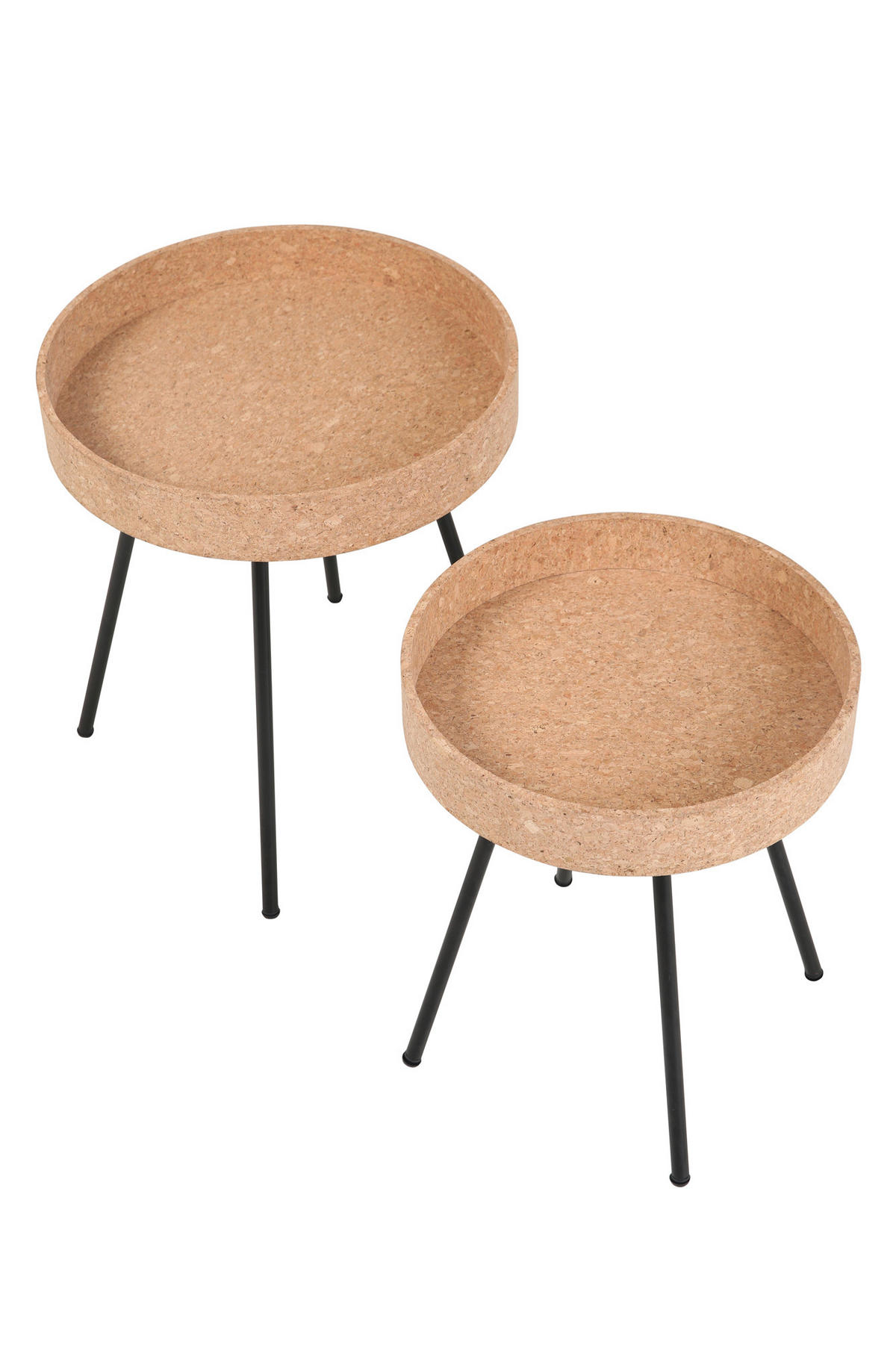 BEISTELLTISCHSET Kork rund Naturfarben, Schwarz  - Schwarz/Naturfarben, Design, Holz/Holzwerkstoff (45-38/45-38/50-45cm) - Livetastic