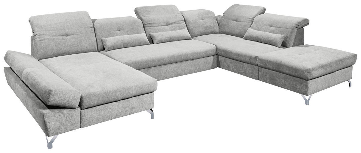 WOHNLANDSCHAFT in Mikrovelours Schlammfarben  - Schlammfarben/Silberfarben, Modern, Textil/Metall (168/350/245cm) - MID.YOU