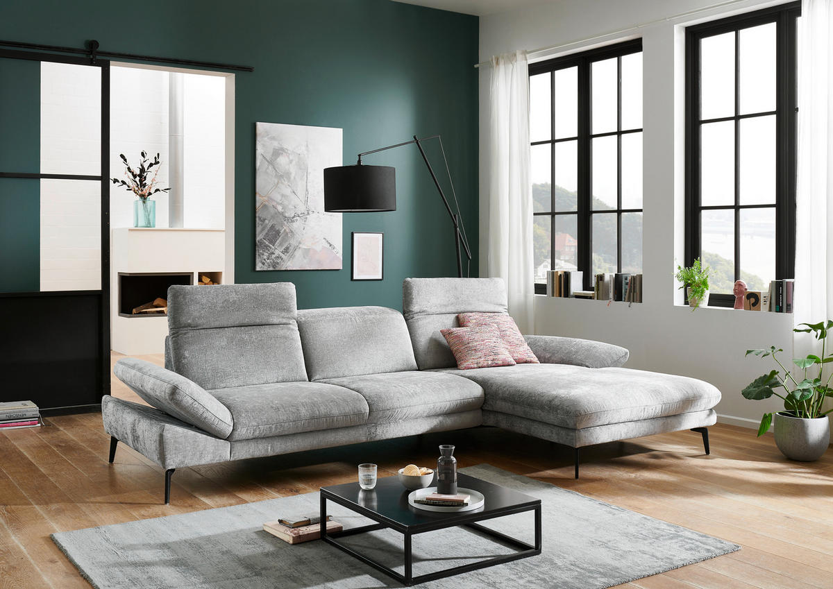ECKSOFA in Chenille Grau  - Schwarz/Grau, Design, Textil/Metall (188/319cm) - Beldomo System
