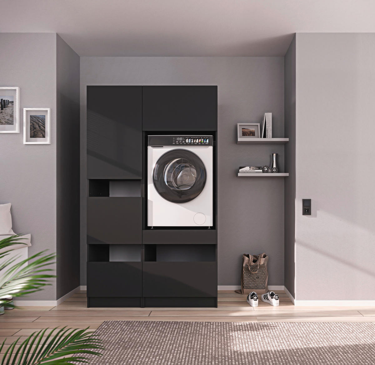MEHRZWECKSCHRANK 50/200/68 cm  in Anthrazit  - Anthrazit/Schwarz, Design, Holzwerkstoff/Metall (50/200/68cm) - Milino