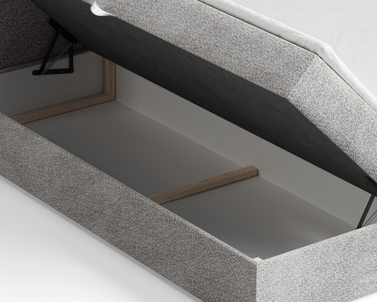 BOXBETT 140/200 cm,  in Grau, Bettkasten, Topper,  - Schwarz/Grau, MODERN, Holz/Kunststoff (140/200cm) - MID.YOU