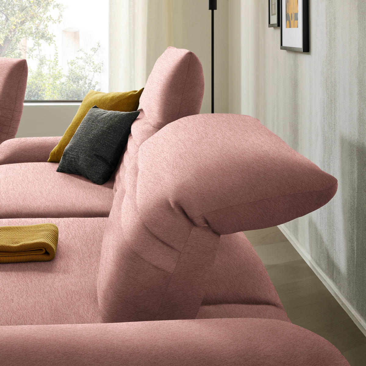 ECKSOFA  in Teddystoff Altrosa  280/170-195 cm  - Schwarz/Altrosa, Design, Textil/Metall (280/170-195cm) - Dieter Knoll