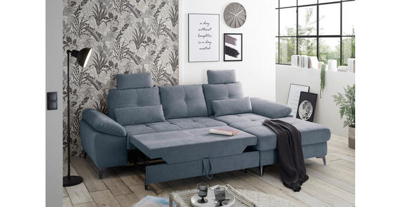 ECKSOFA Blau Mikrovelours  - Chromfarben/Blau, KONVENTIONELL, Kunststoff/Textil (270/170cm) - Carryhome