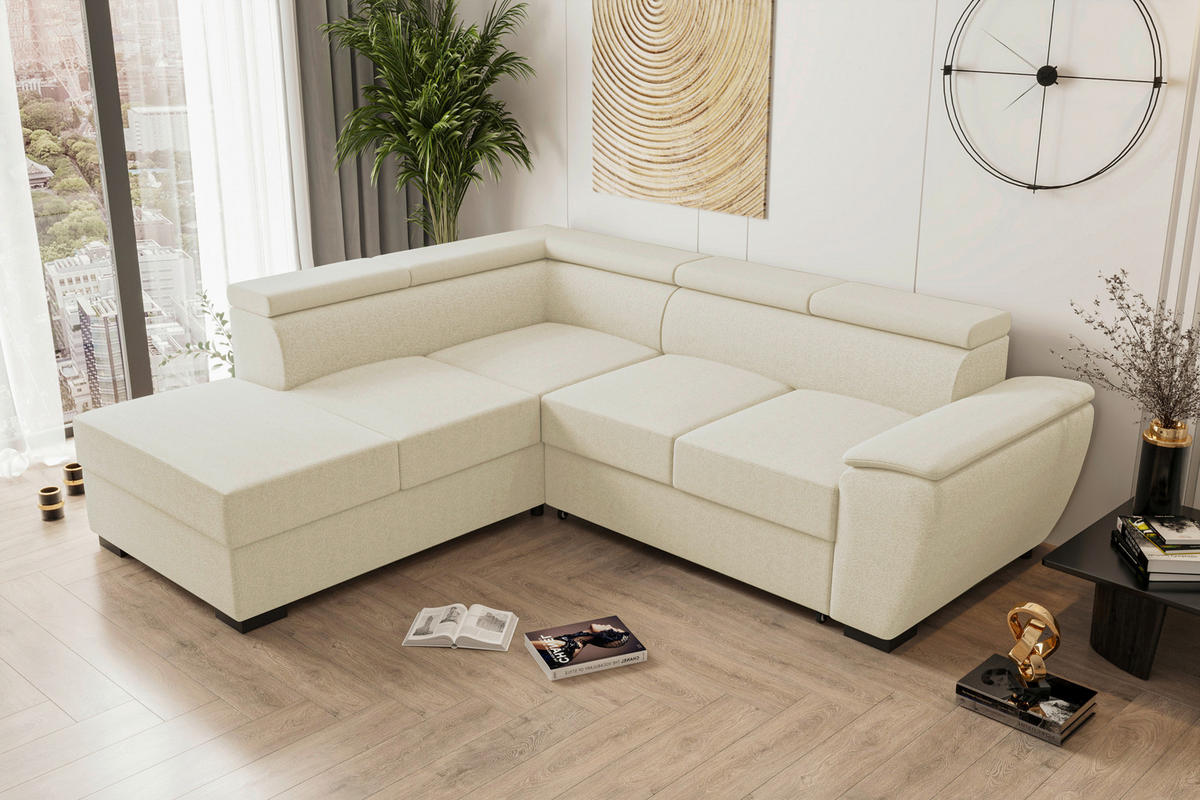 ECKSOFA Beige Flachgewebe  - Beige/Schwarz, KONVENTIONELL, Kunststoff/Textil (220/266cm) - Carryhome