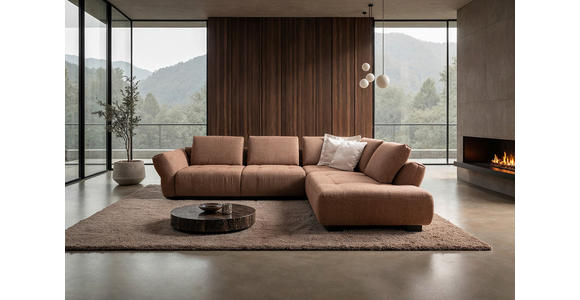 ECKSOFA Kupferfarben Chenille  - Schwarz/Kupferfarben, KONVENTIONELL, Holz/Textil (324/234cm) - Belluti