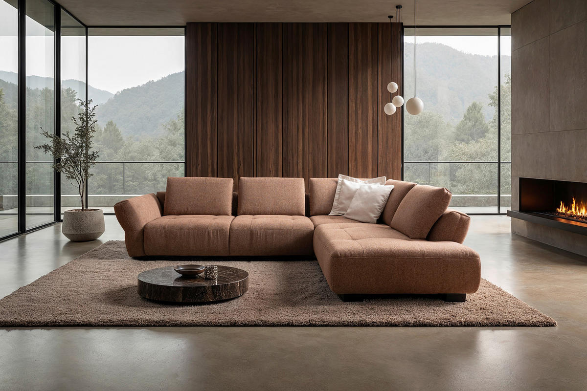 ECKSOFA Kupferfarben Chenille  - Schwarz/Kupferfarben, KONVENTIONELL, Holz/Textil (324/234cm) - Belluti