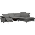 ECKSOFA in Echtleder Dunkelgrau  - Dunkelgrau/Schwarz, Design, Leder/Metall (285/239cm) - Cantus