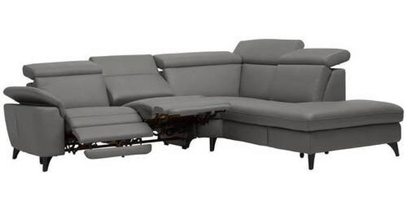 ECKSOFA in Echtleder Dunkelgrau  - Dunkelgrau/Schwarz, Design, Leder/Metall (285/239cm) - Cantus