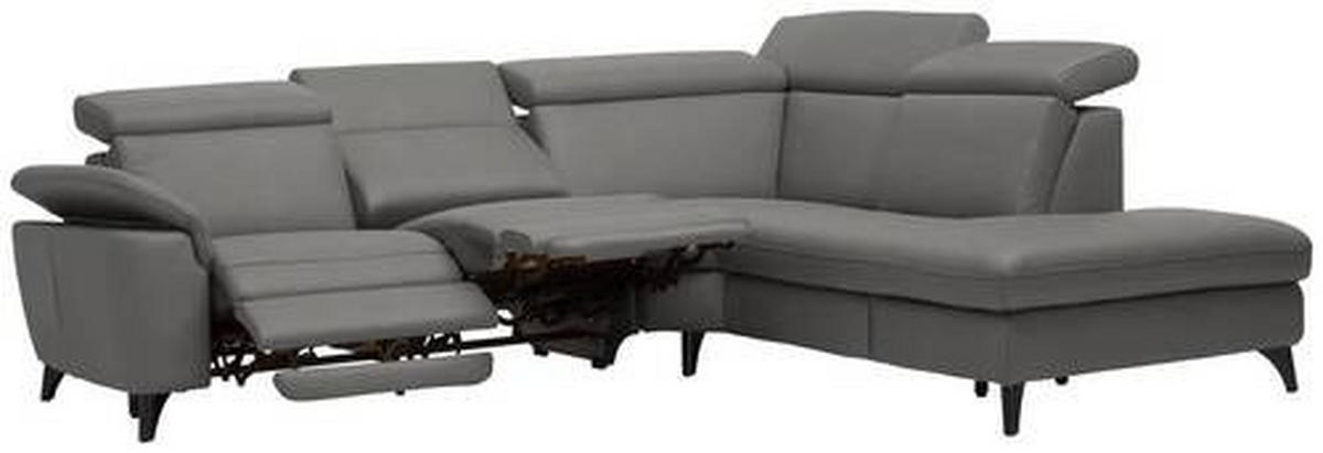 ECKSOFA in Echtleder Dunkelgrau  - Dunkelgrau/Schwarz, Design, Leder/Metall (285/239cm) - Cantus