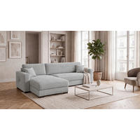ECKSOFA Hellgrau Cord Zierkissen, Rückenkissen, Bettkasten, Topper  - Hellgrau/Schwarz, Basics, Holz/Textil (284/184cm) - MID.YOU