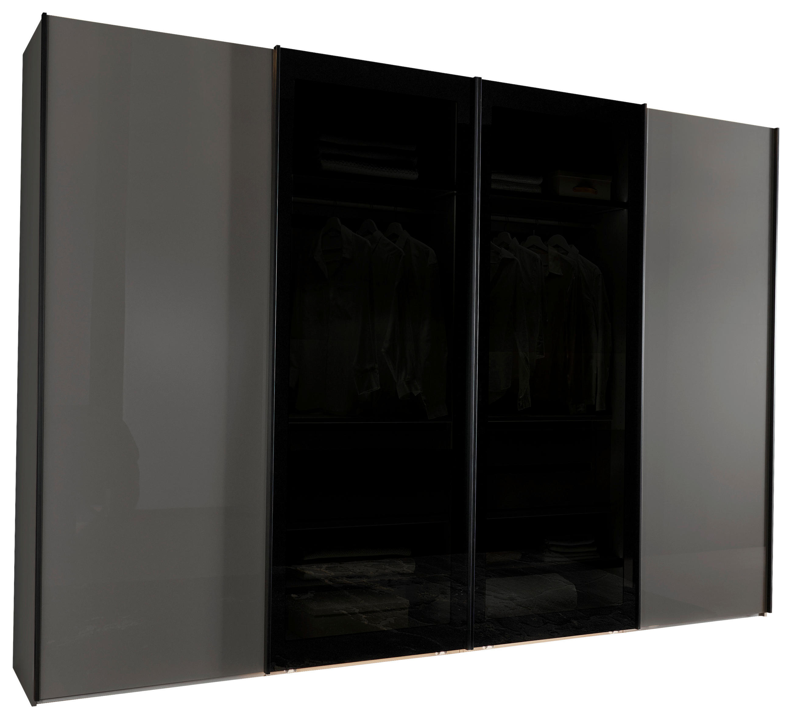 SCHWEBETÜRENSCHRANK  in Dunkelgrau, Lavagrau  - Dunkelgrau/Lavagrau, Design, Glas/Holzwerkstoff (330/236/67cm) - Novel