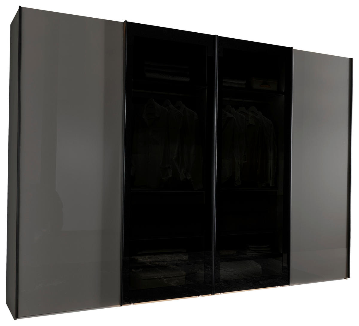 SCHWEBETÜRENSCHRANK  in Dunkelgrau, Lavagrau  - Dunkelgrau/Lavagrau, Design, Glas/Holzwerkstoff (330/236/67cm) - Novel