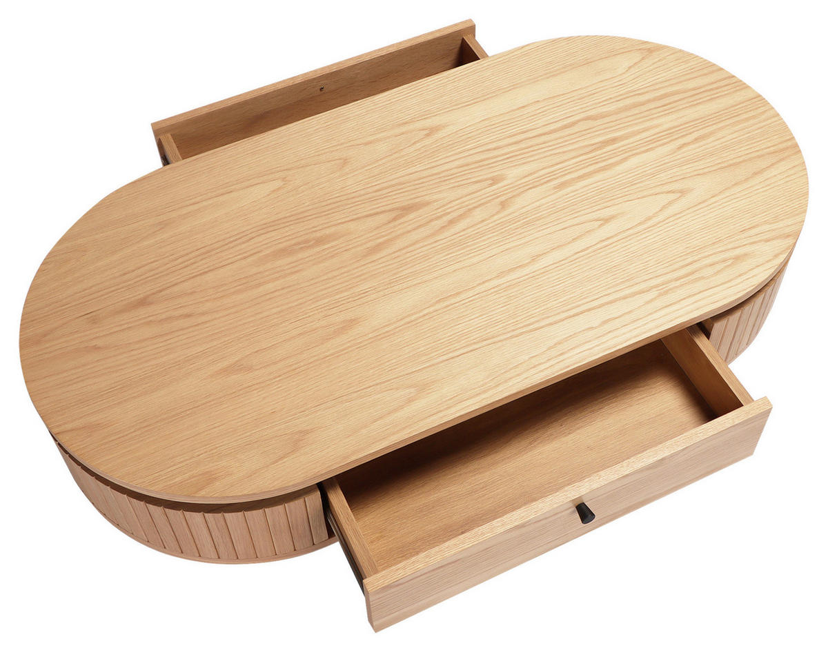 COUCHTISCH Eiche furniert, massiv 120/60/40 cm oval Schwarz, Eichefarben  - Eichefarben/Schwarz, Design, Holz/Holzwerkstoff (120/60/40cm) - Boxxx
