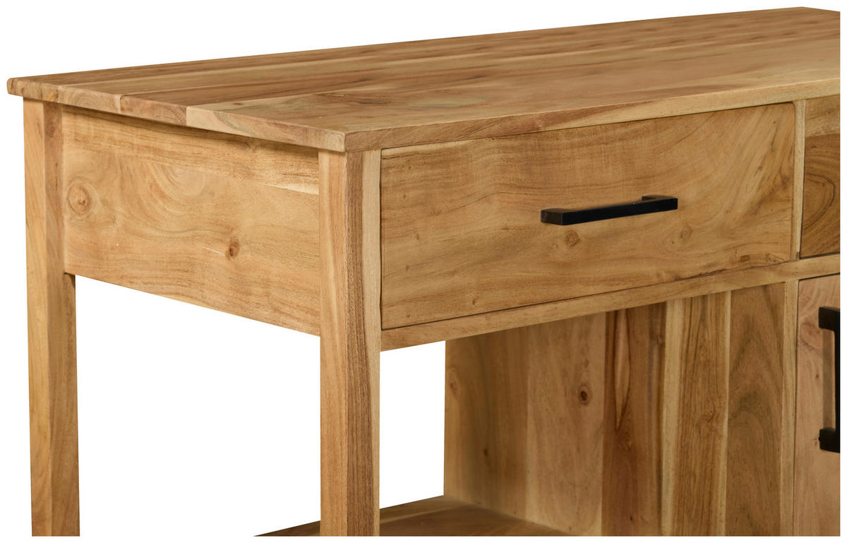 SERVIERWAGEN Akazie vollmassiv Akaziefarben  - Schwarz/Akaziefarben, Natur, Holz/Kunststoff (100/90/48cm) - Livetastic
