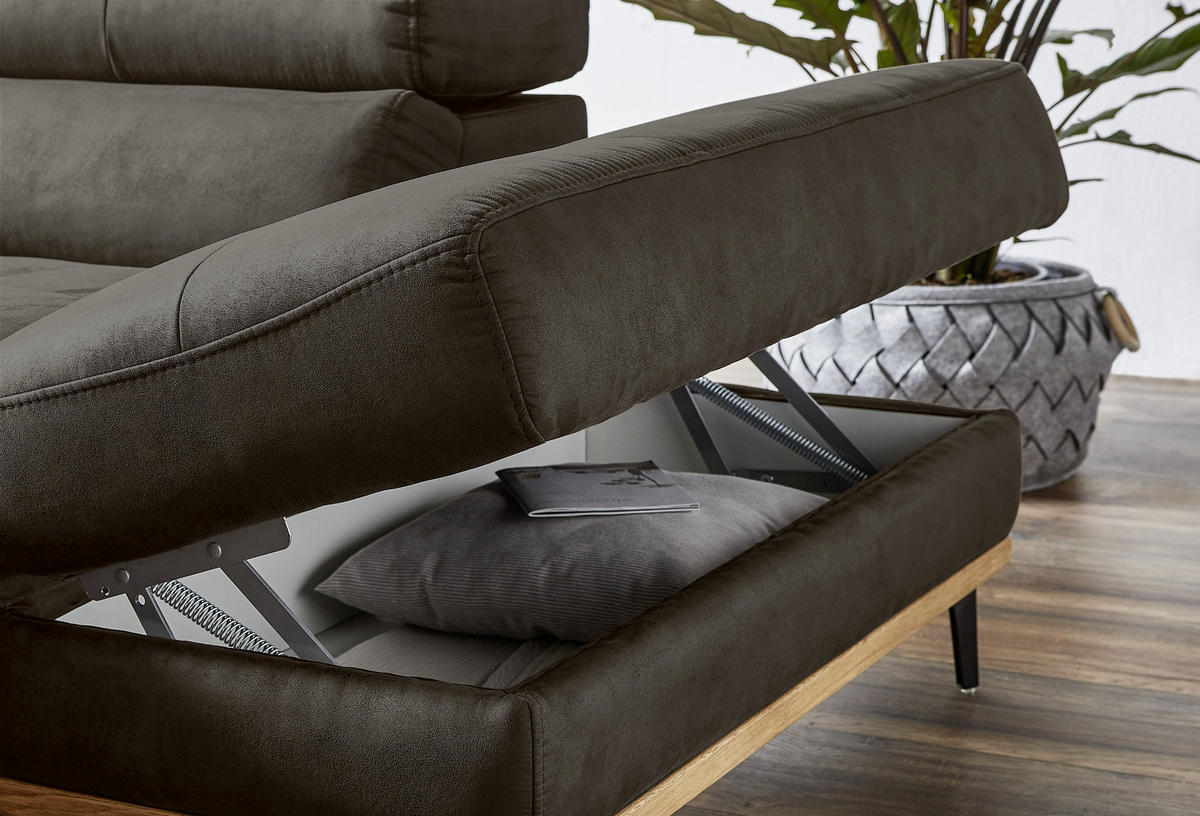 ECKSOFA inkl.Funktionen Anthrazit Lederlook  - Anthrazit/Schwarz, Natur, Holz/Textil (282/226cm) - Novel