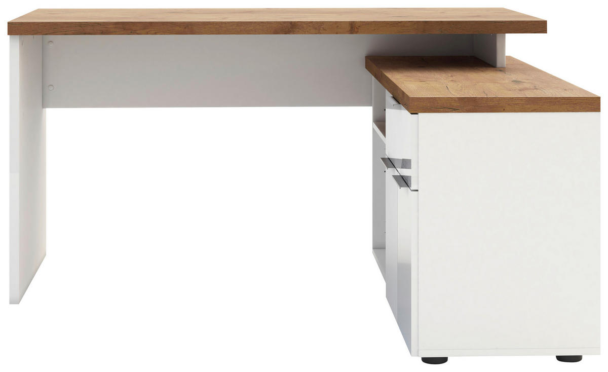 KOTNA PISALNA MIZA leseni material bela  - bela, Design, kovina/leseni material (140/73,3/133cm) - Voleo