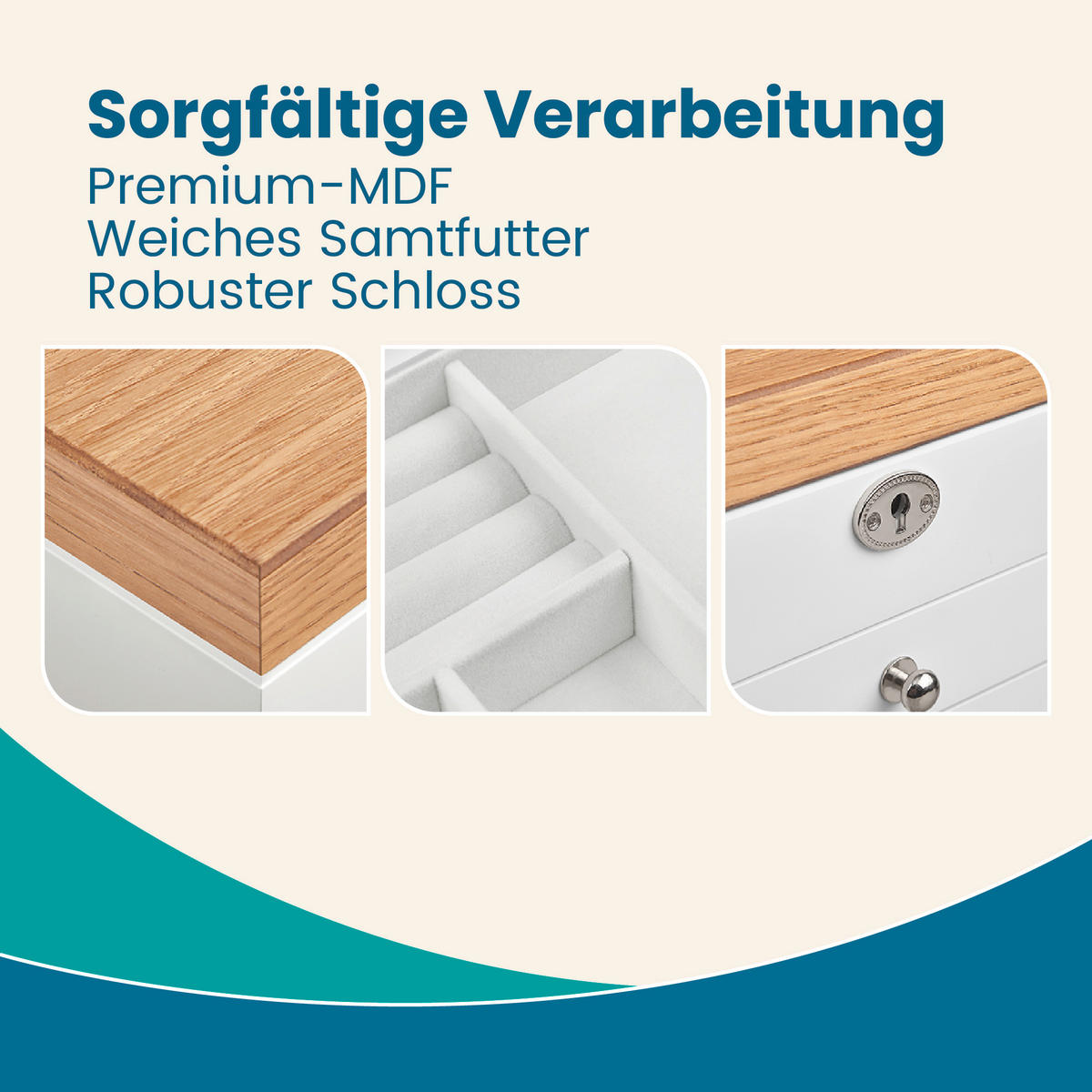 SCHMUCKKÄSTCHEN 25/15/17 cm  - Nussbaumfarben/Weiß, LIFESTYLE, Glas/Holz (25/15/17cm)