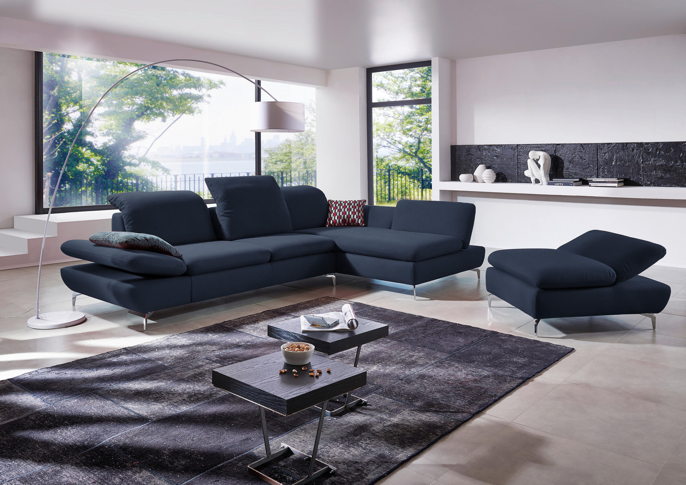 ECKSOFA in Echtleder Blau  - Blau/Silberfarben, Design, Leder/Metall (315/200cm) - Chilliano