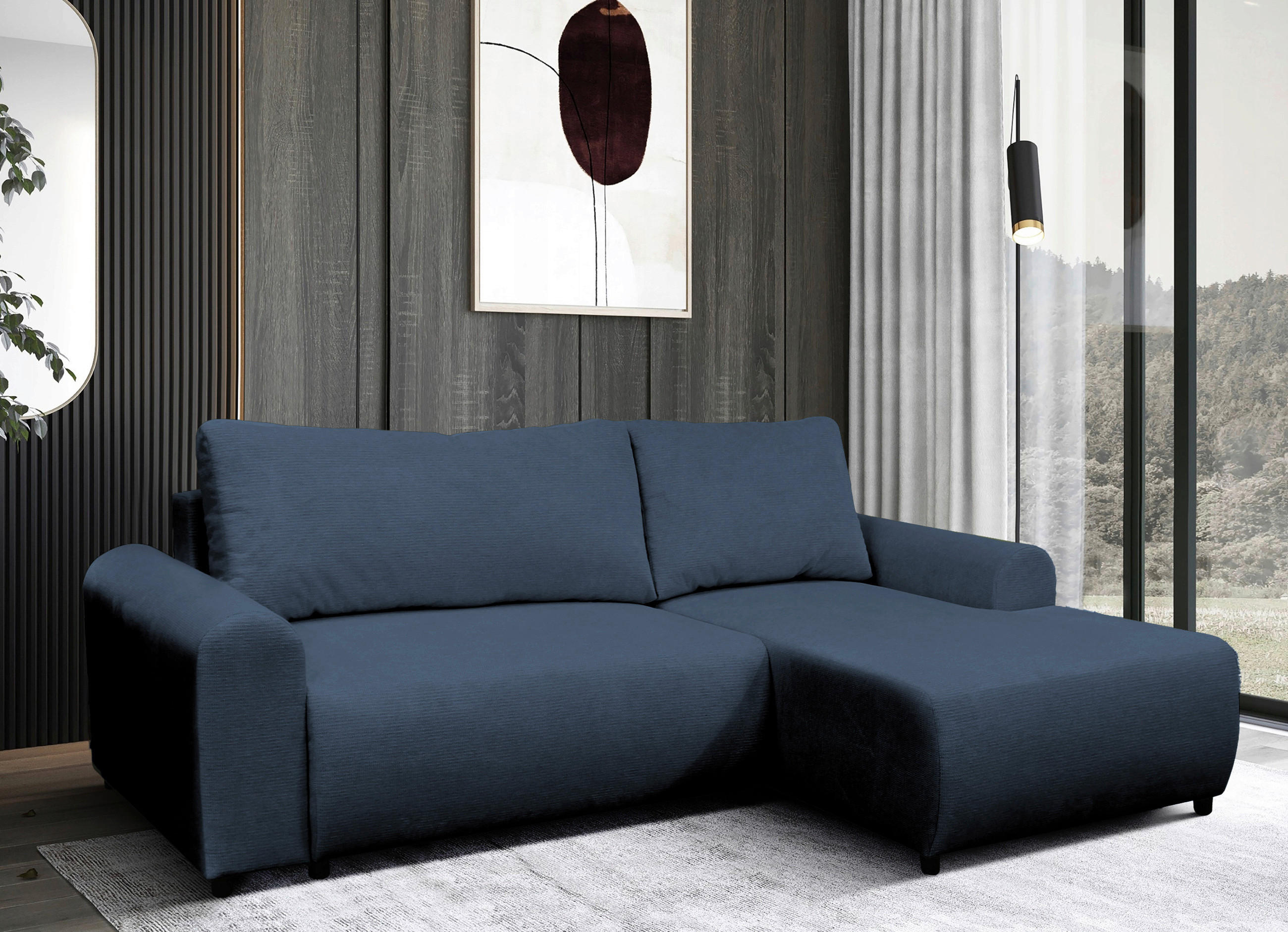ECKSOFA in Struktur Dunkelblau  250/160 cm  - Schwarz/Dunkelblau, Design, Kunststoff/Textil (250/160cm) - MID.YOU