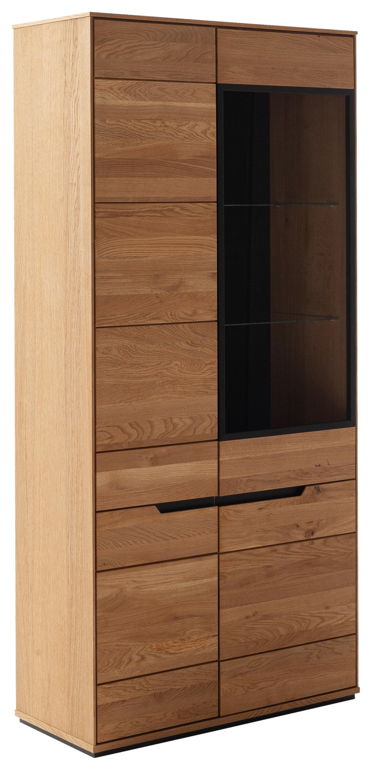 VITRINE  in massiv, furniert Wildeiche Wildeiche - Wildeiche/Schwarz, Natur, Glas/Holz (93/196/41cm) - Linea Natura