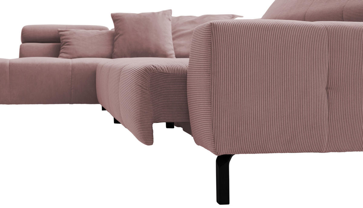 ECKSOFA in Feincord Altrosa  - Schwarz/Altrosa, Konventionell, Textil/Metall (219/311cm) - Hom`in